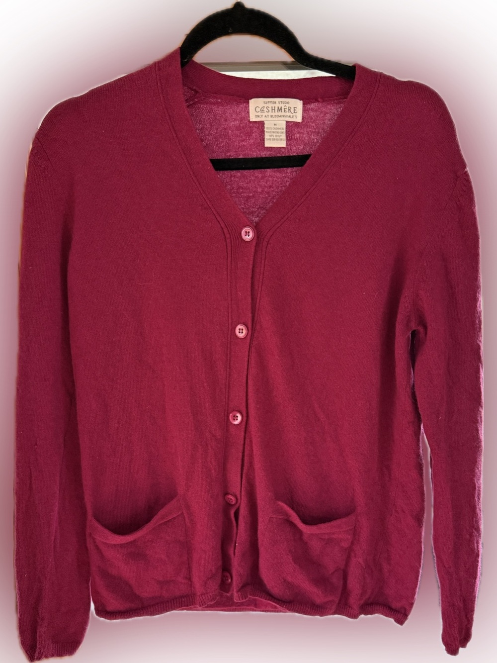 Sutton Studio Bloomingdales CASHMERE Plum Cardigan. Medium